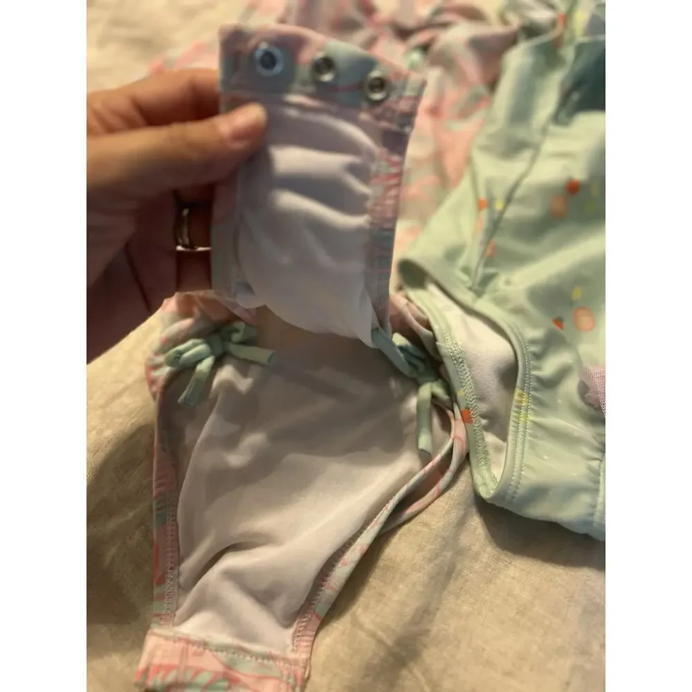 Lot Of 3 Cat And Jack Girls One Piece Bathing Suits Size 18 Months 2T Rash Guard